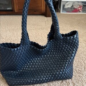 Amazon Navy Woven Tote Bag with Braided Handles
